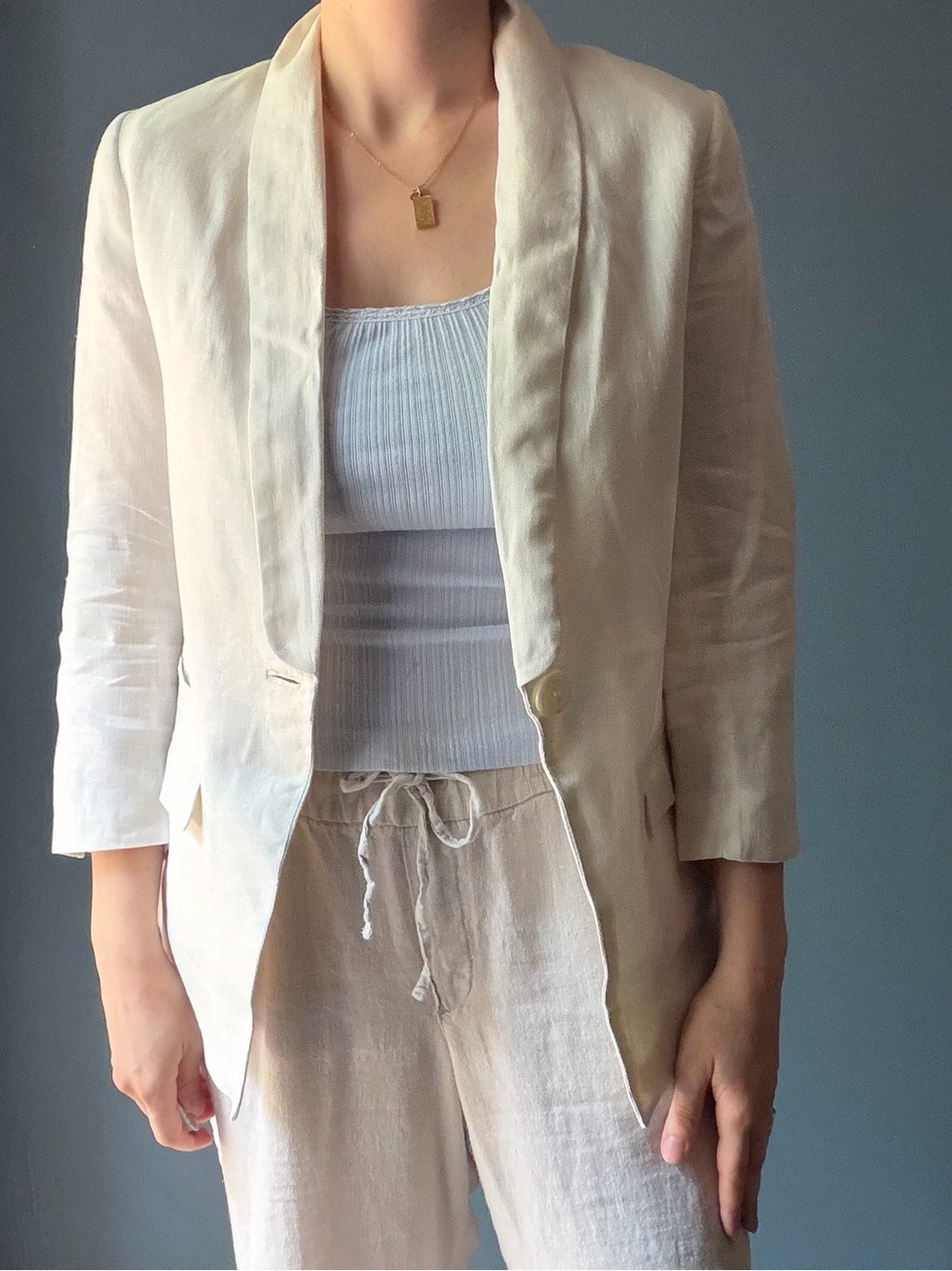 H&M Cream Linen Shawl Collar Blazer